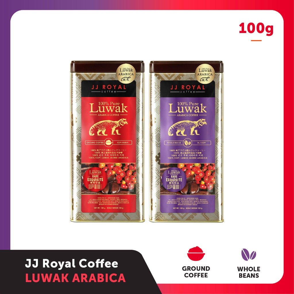 Bundling JJ Royal Coffee 100% Pure Luwak Arabica Tin 100 gr (Ground / Beans)