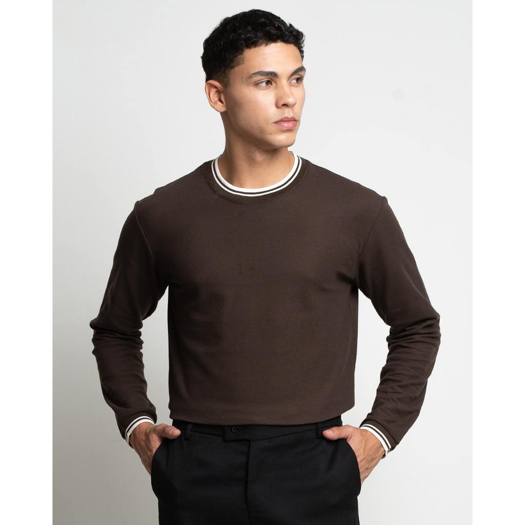 HSRM Thom Ringer Tee Long Sleeve Brown Cream