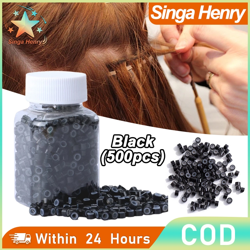 500pcs Ring Silikon Sambung Rambut Ukuran Besar Profesional Alat Salon Tersedia Hitam/Warna Alami