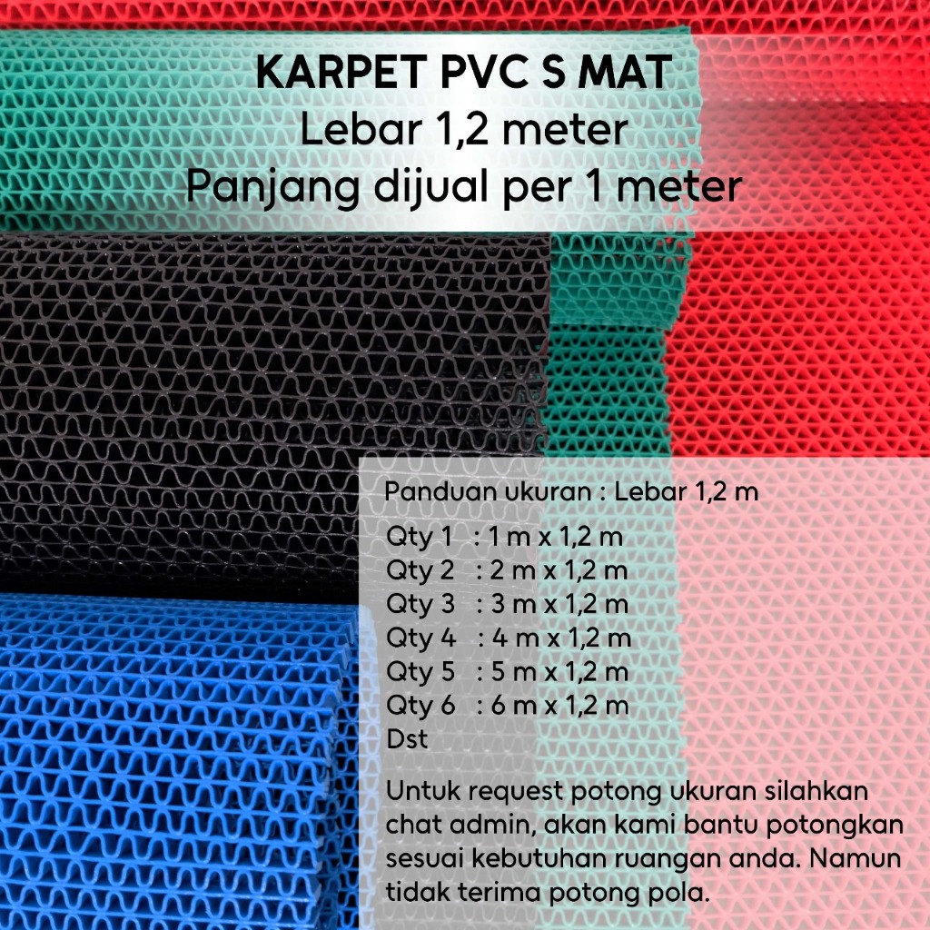 Karpet PVC Kamar Mandi 100cm x 120cm, S Mat, keset kamar mandi, Karpet Jaring Tebal (LEBAR 1,2m)