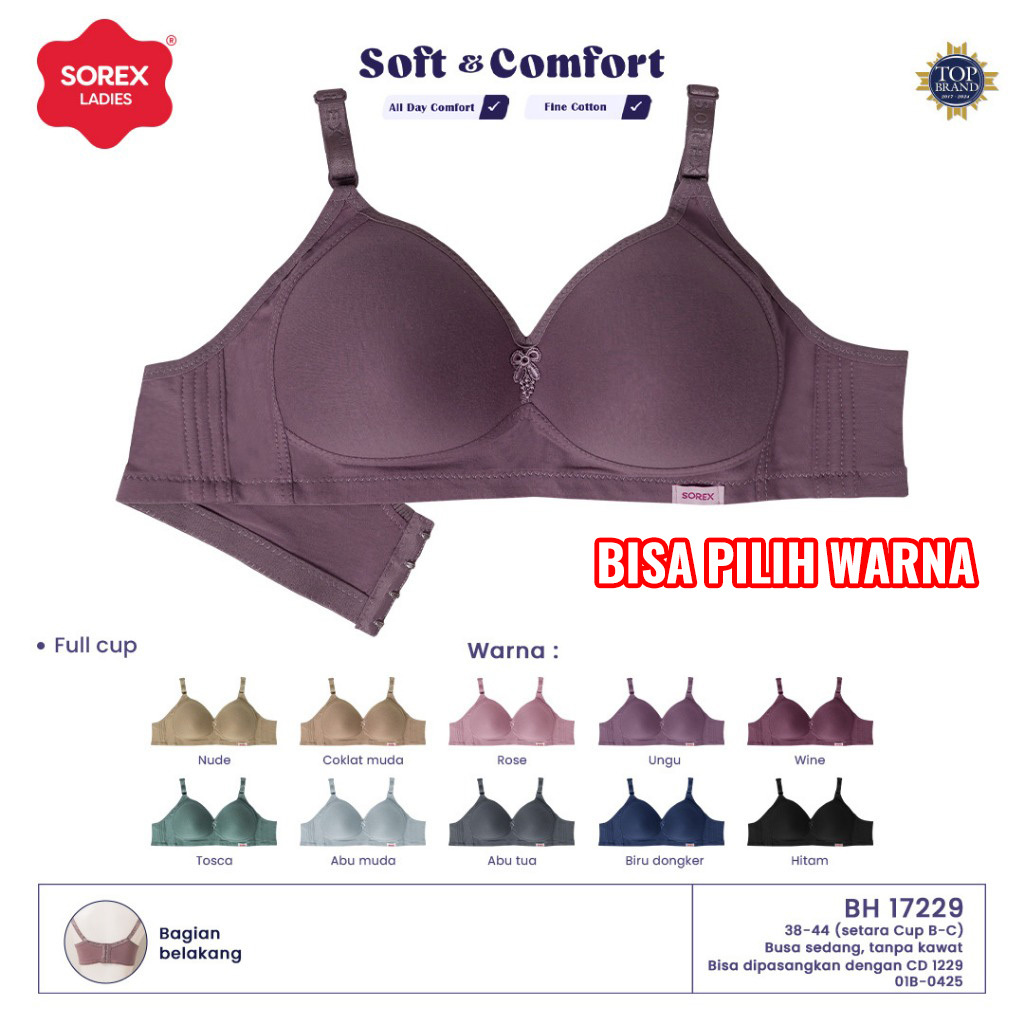 SOREX 17229 BH TANPA KAWAT BUSA CUP B-C UK 38-44 KAIT 4 FULL CUP SOREX BRA CUP BESAR
