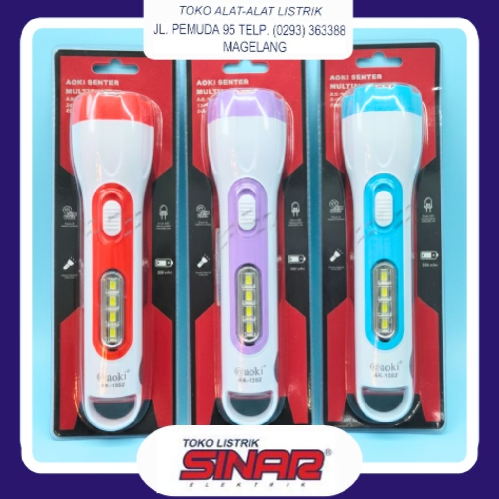 Senter Cas Aoki AK-1502 – Senter LED + COB Rechargeable Super Terang