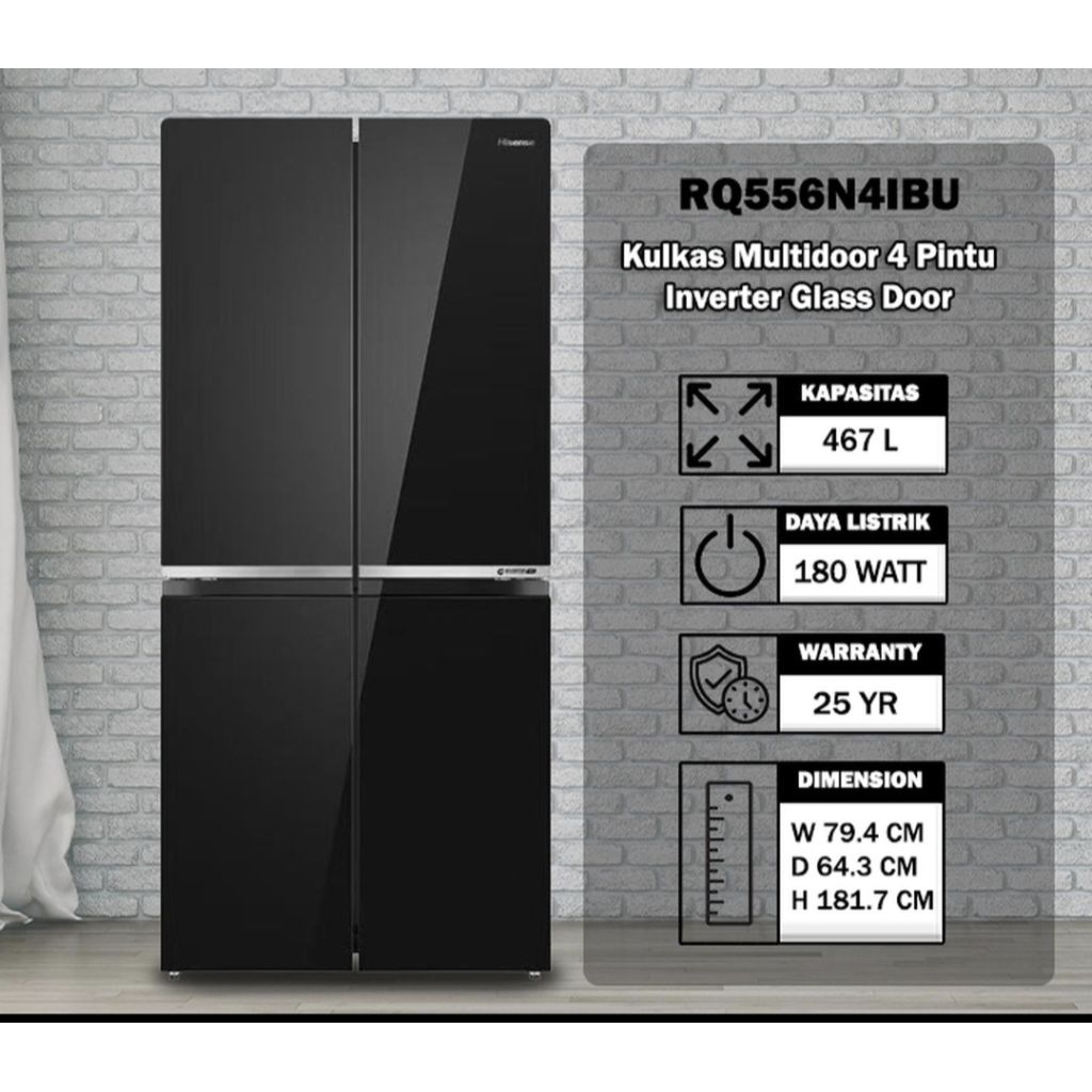 KULKAS HISENSE 4 PINTU KACA RQ 556 N4IBU