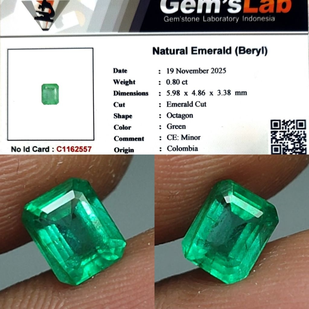 HQ ITEM Natural Zamrud Emerald Colombia Minor 0.8ct GLI Top Crystall Full Luster Nice Color Body Kac