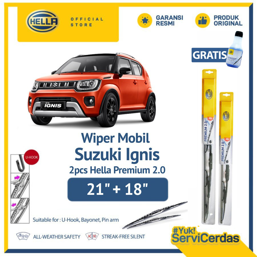 Wiper Mobil SUZUKI Ignis 21” + 18” (2pcs) - HELLA Premium 2.0