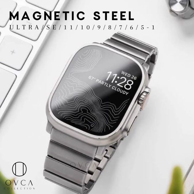 OVCA Strap Tali Jam Apple iWatch Series ULTRA 11 10 9 8 7 6 5 SE Magnetic Steel Rantai Besi