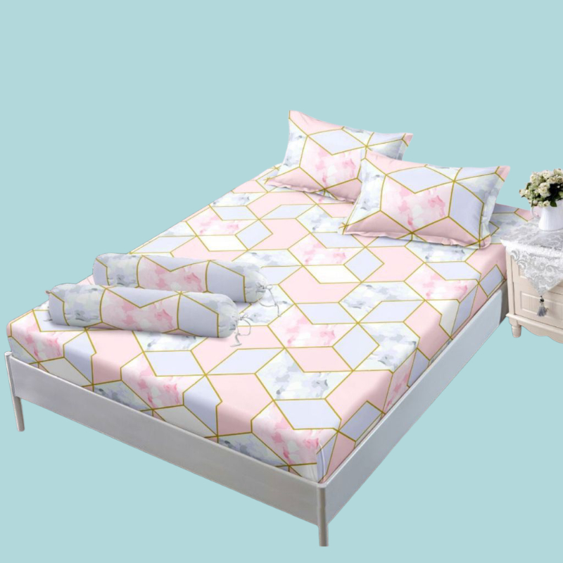 Sprei Marble Pink Ukuran 120x200x15 & 90x200x15 Komplit Sarung Bantal & Guling