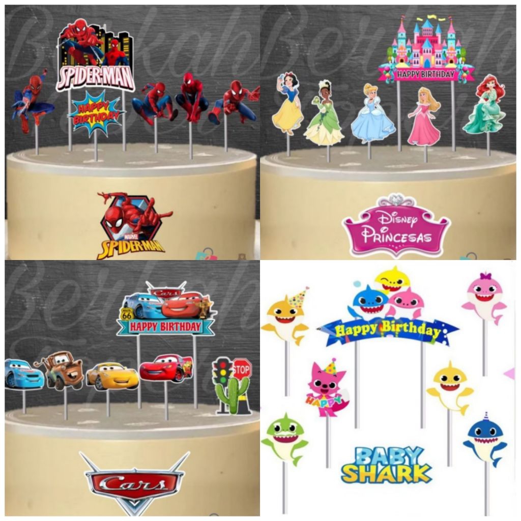 Topper cake ultah / Hiasan kue ulang tahun Labubu Lotso Princess Avenger hero Cocomelon baby shark c