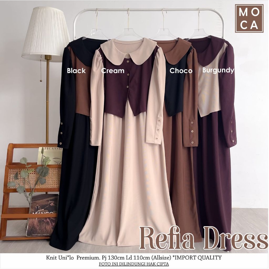 Refia Dress Gamis Polos Kutung Tanpa Lengan Premium Knit Uniqlo Original Moca Berlabel
