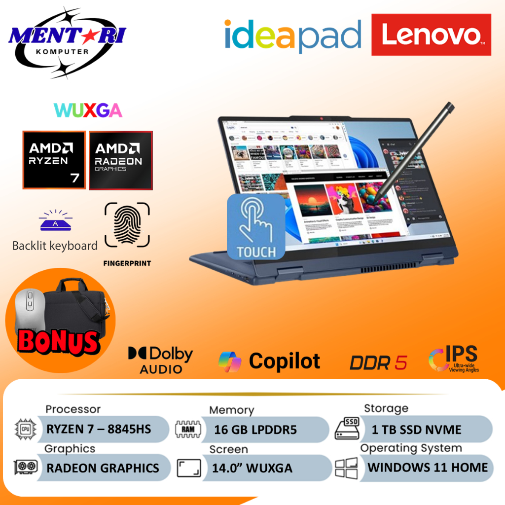 Laptop 2in1 LENOVO IDEAPAD 5 14 Ryzen 7 8845HS 16GB 1TB SSD WUXGA Touchscreen