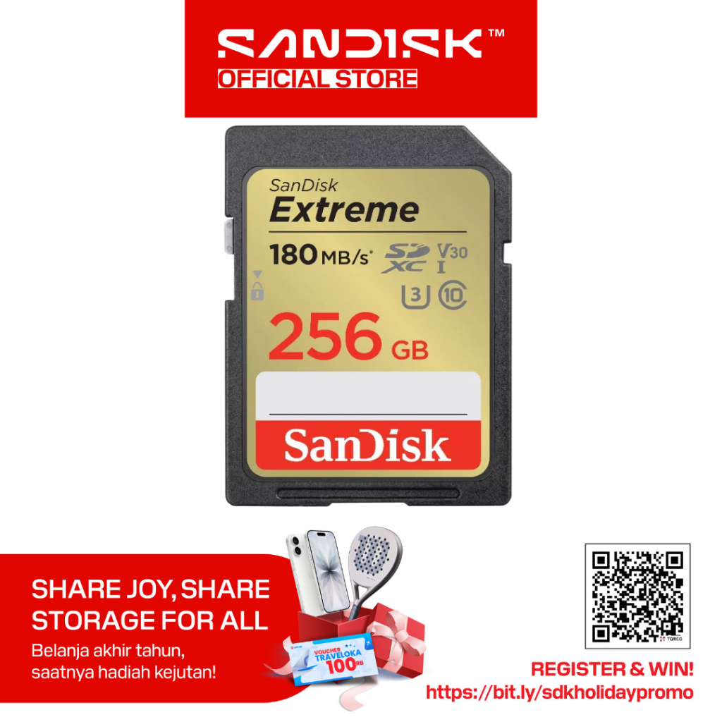 SanDisk SDXC Card Extreme 256GB UHS-I U3 V30 for 4K UHD (Up to 180MB/s)