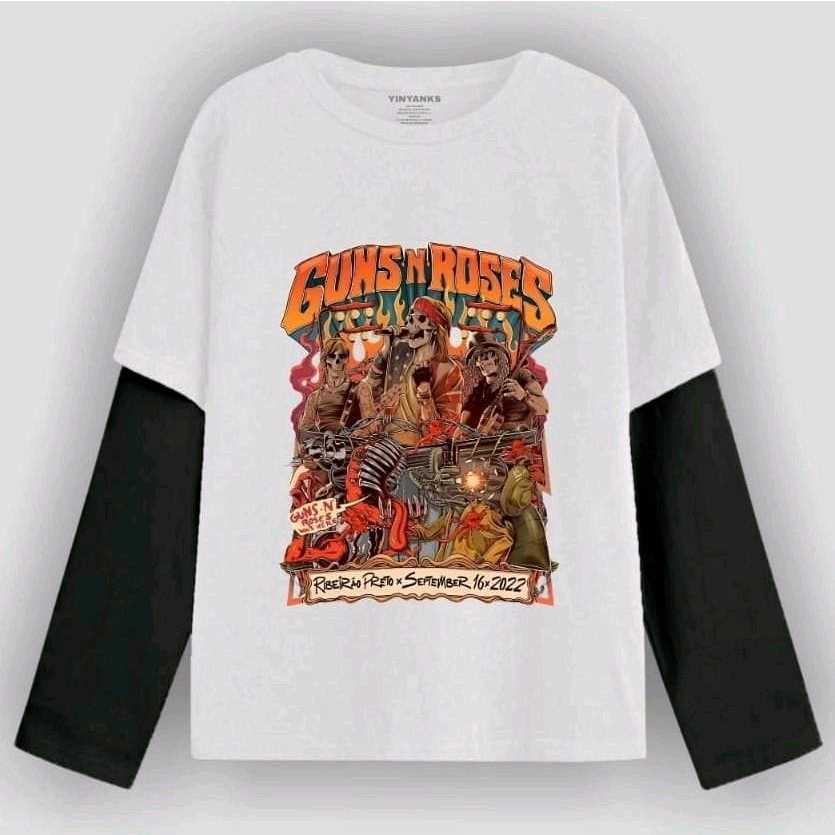 Elpizo Apparel T-shirt GUNS N ROSES Double Layer Long Sleeve Kaos Distro Lengan Panjang Baju Unisex 