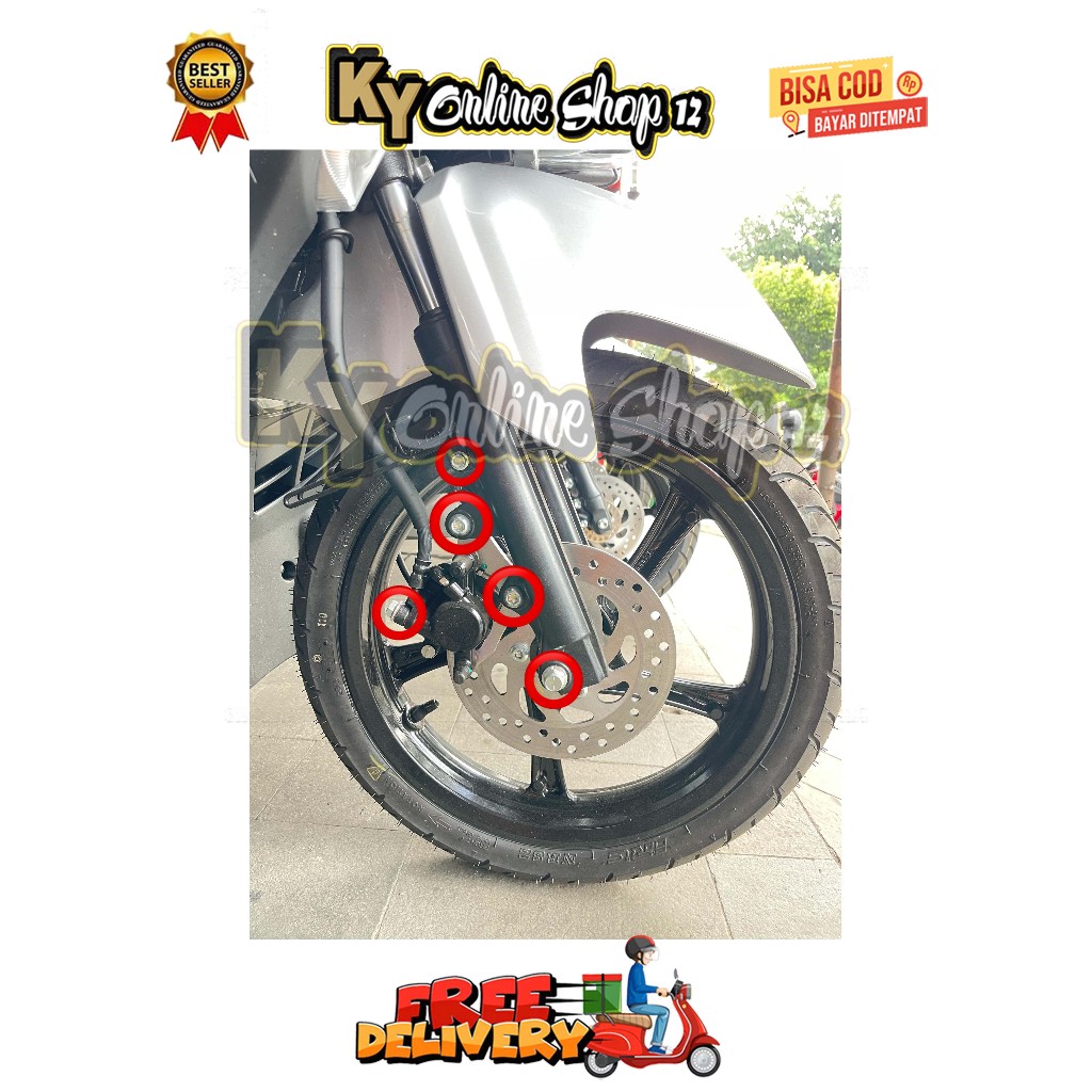 BAUT BREKET + REM + BANJO + AS KALIPER DEPAN ( 5 BAUT ) MIO SERIES 115 / 125 M3 J SOUL GT FINO X RID