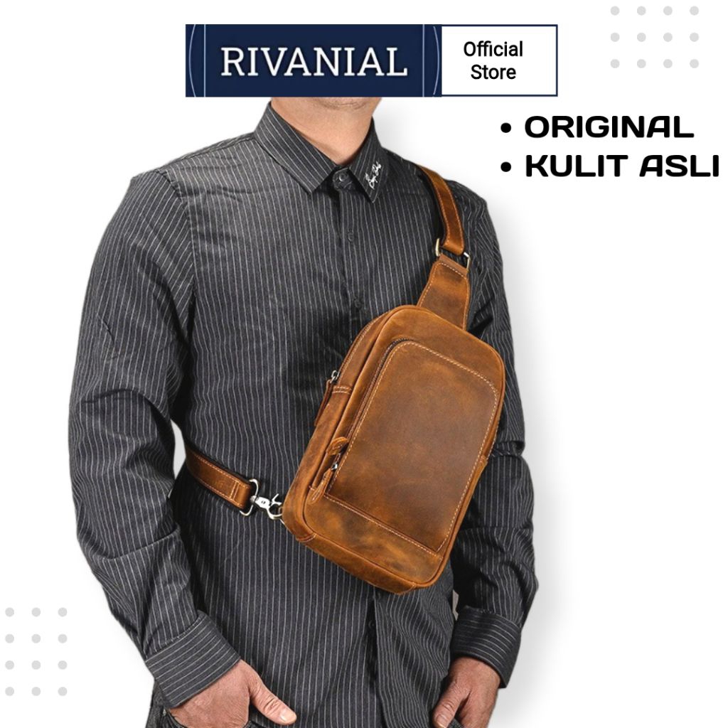 RIVANIAL Tas Dada Kulit Asli/ Tas Selempang Dada Kulit Asli Model Premium