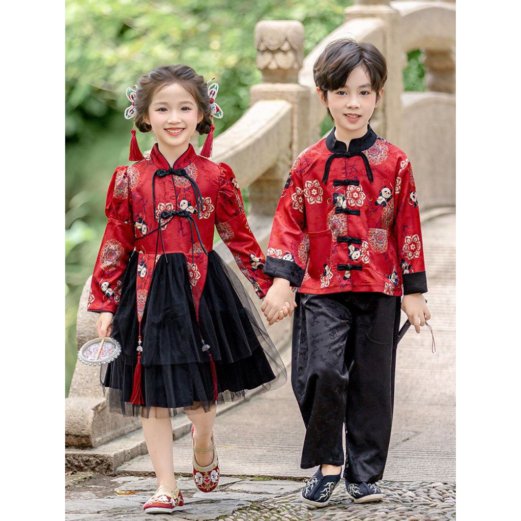 Littlefairy set dress baju imlek anak cewek cowok import/baju shanghai CNY panda anak perempuan laki