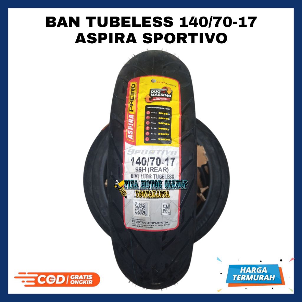 (Ready COD) Ban Tubles 140/70-17 Aspira Sportivo Ban Luar 140/70-17 Tubeless
