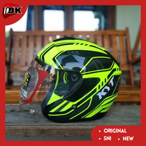 Helm KYT Kyoto Motif Super Fluo Carbon Yellow Half Face Kuning old Version