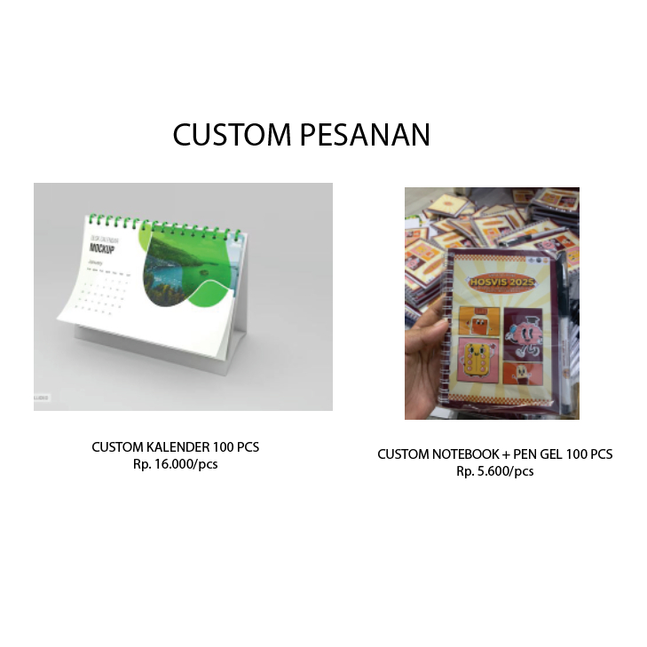 Custom Pesanan 100 set kalender dan notebook pen
