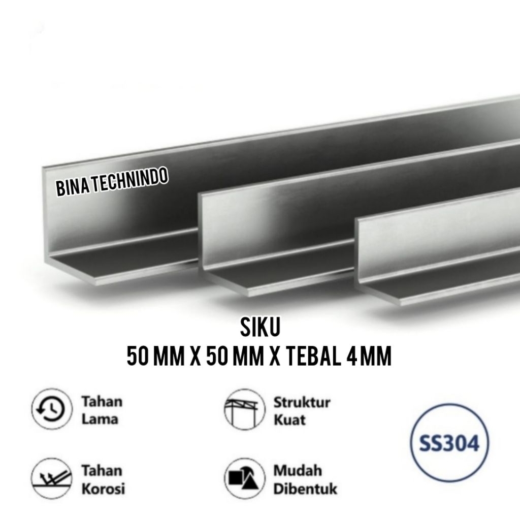 SIKU STAINLESS SS304  4MM X 50MM X 50MM X PANJANG 6 METER