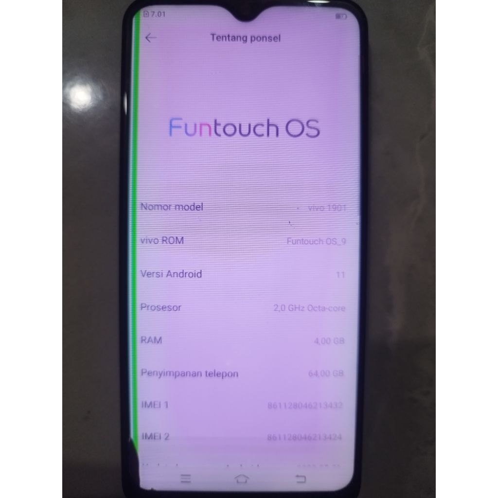 Lcd vivo 1901 y17/y15/y12/y12i/y11 bekas minus seperti foto ts normal