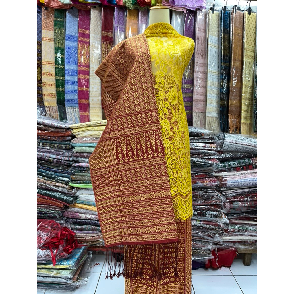 SET SONGKET TUMTUMAN DAN KEBAYA GOLD SONGKET PENGANTIN SONGKET ORANGTUA