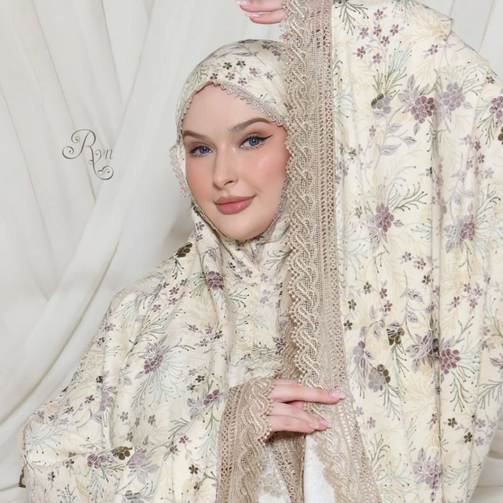 KEENAN MUKENA DEWASA JUMBO BAHAN RAYON TWILL PREMIUM MOTIF BUNGA KOMBINASI RENDA MELINGKAR