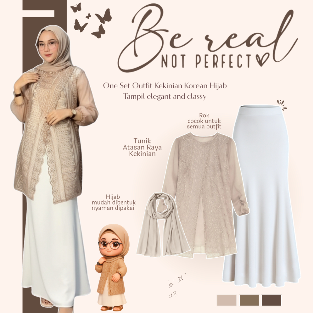 Outfit Lebaran Kekinian | OOTD Style | Setelan Remaja Modis| Tunik + Rok Duyung + Pashmina - BU204N