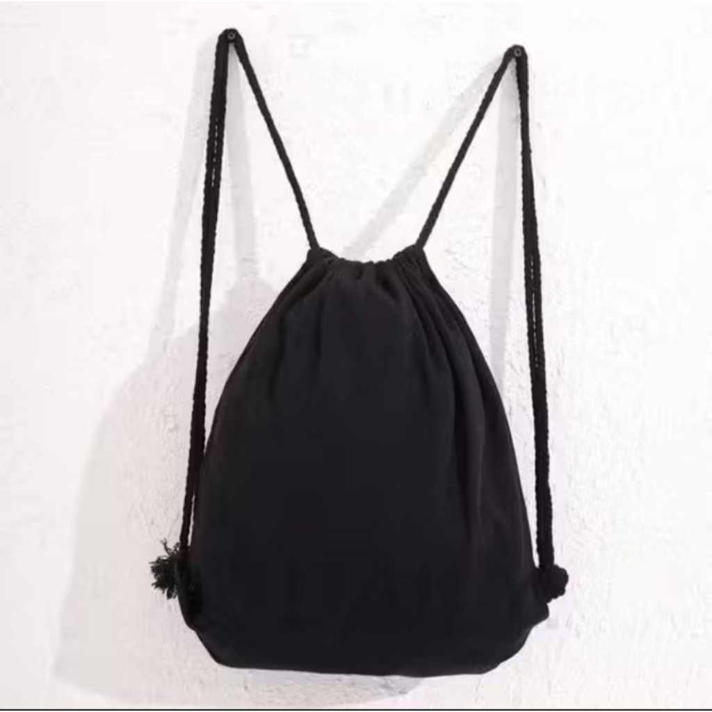 TAS SERUT HITAM BAHAN SPONDBOND / TAS SERUT HITAM POLOS /TAS SERUT STRINGBAG PRIA WANITA
