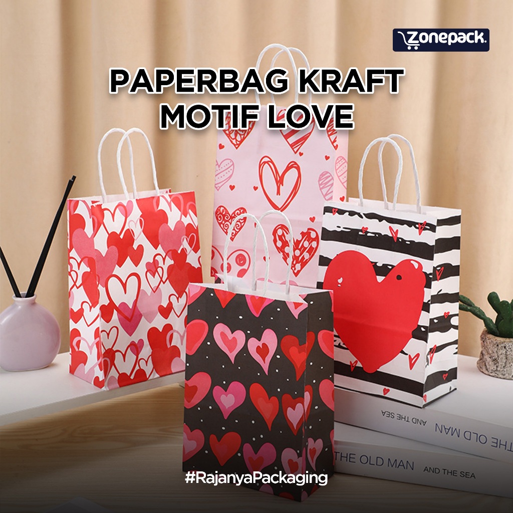 Paperbag Kraft Love Valentine | Tas Kertas Souvenir Hampers Gift Wedding Bridesmaid | Pembungkus Kad