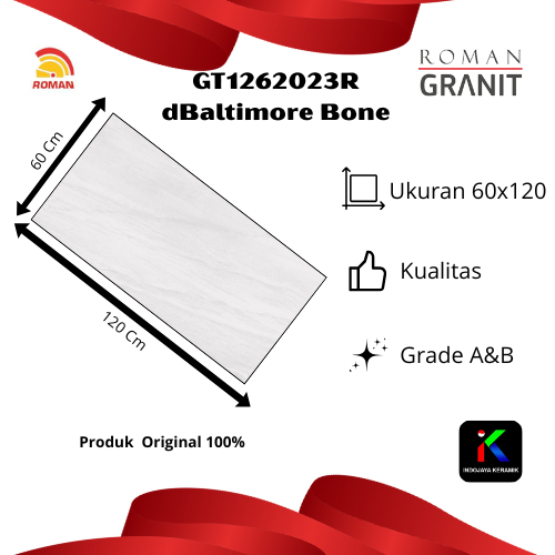 Roman Granit GT1262023R dBaltimore Bone Kw 1&2 / Grade A&B Ukuran 120x60 Cm