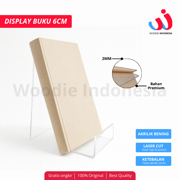 Display Buku Penyangga Buku Lebar Akrilik 6cm