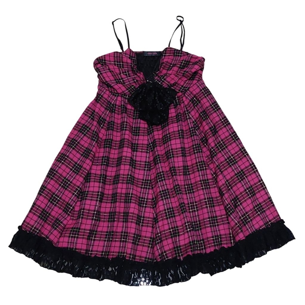 CHU XXX Pink Plaid Ribbon Lace Dress