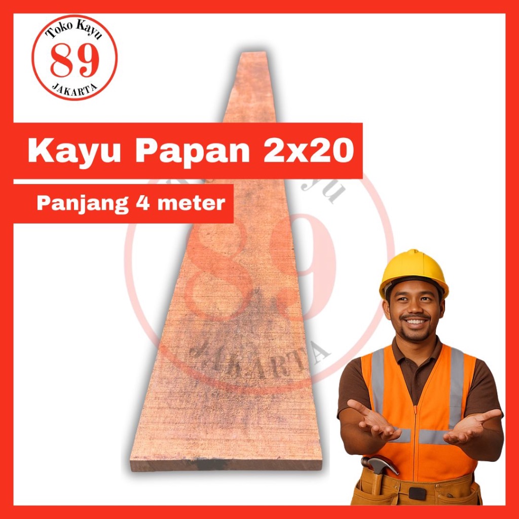 Kayu Papan 2x20 - panjang 4 meter / Meranti / Kayu Papan Proyek / Kamper / Lisplang / Lis Plang / Pa