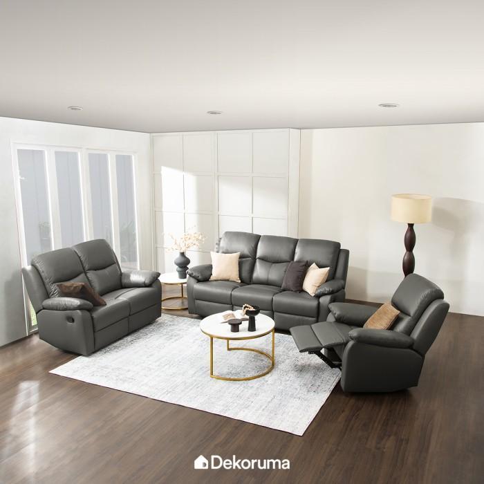Dekoruma MAEDA Sofa Recliner / Sofa Kulit Sandaran Adjustable / Sofa Ruang TV - Abu-abu Tua