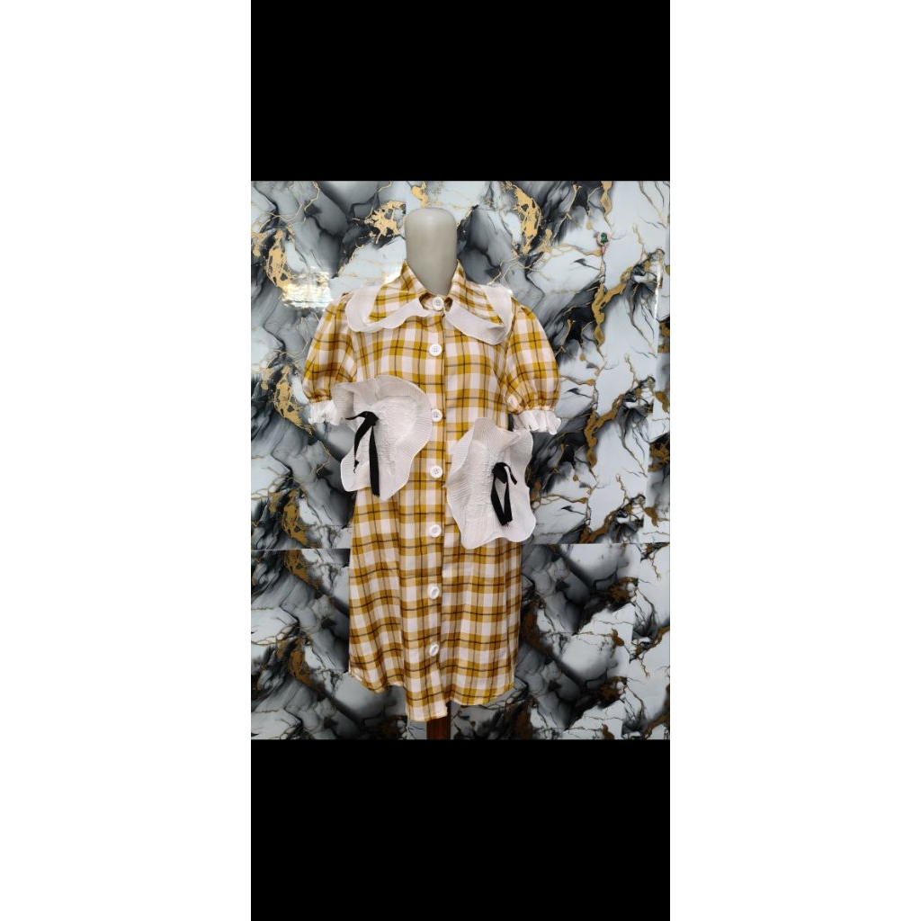 baju wanita kotak kuning