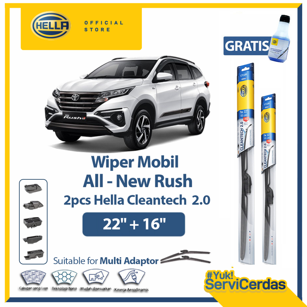 Wiper Mobil TOYOTA All New Rush 22” + 16” (2pcs) - HELLA Cleantech 2.0
