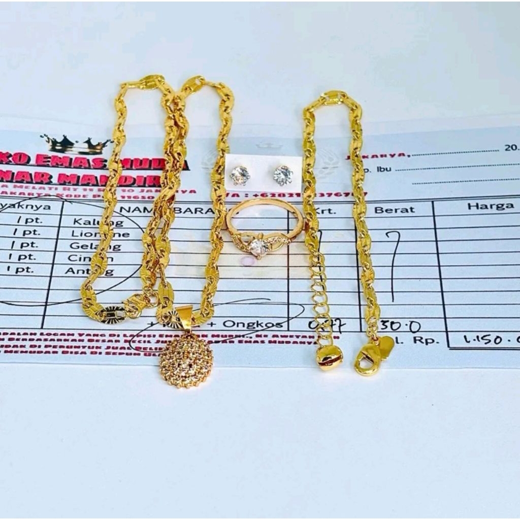 Set Perhiasan emas Muda 38gr Motif Pecah Kopi Besar Emas Muda Asli Kalung Gelang Anting Dan Cincin L