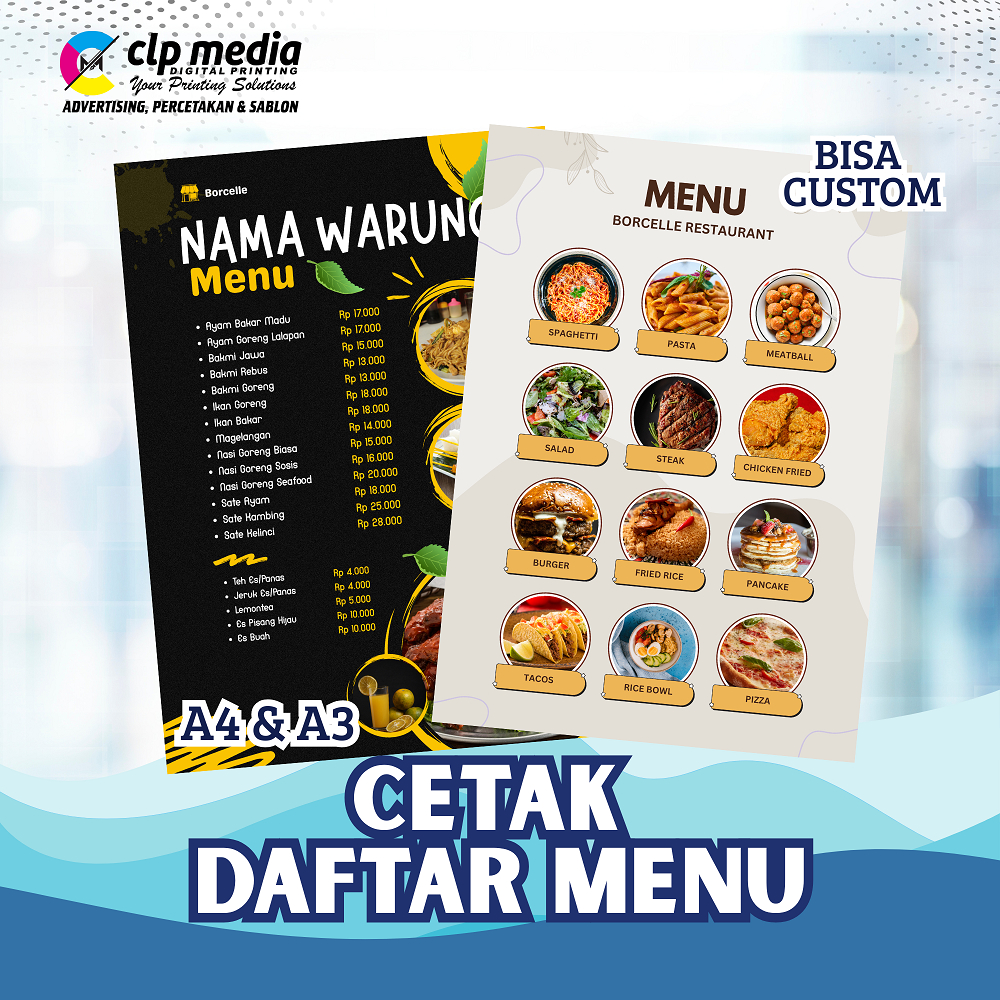 DAFTAR MENU UKURAN A3 & A4 LAMINATING MENU RESTORAN MENU MEJA MENU SEBLAK