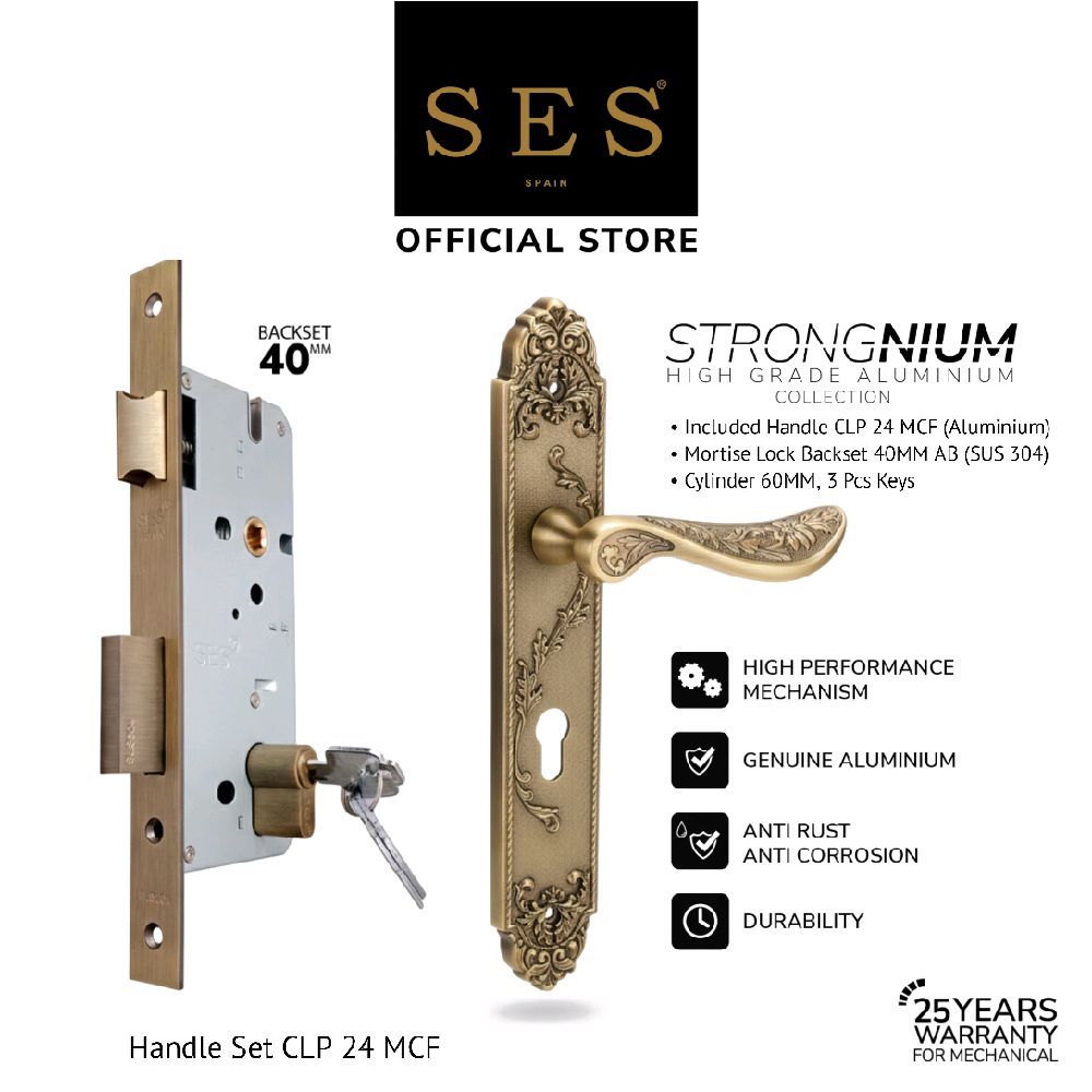 PAKET BUNDLING Handle SES CLP 24 MCF (P) + Body Kunci SES S2030 - 40 MM AB Sus 304