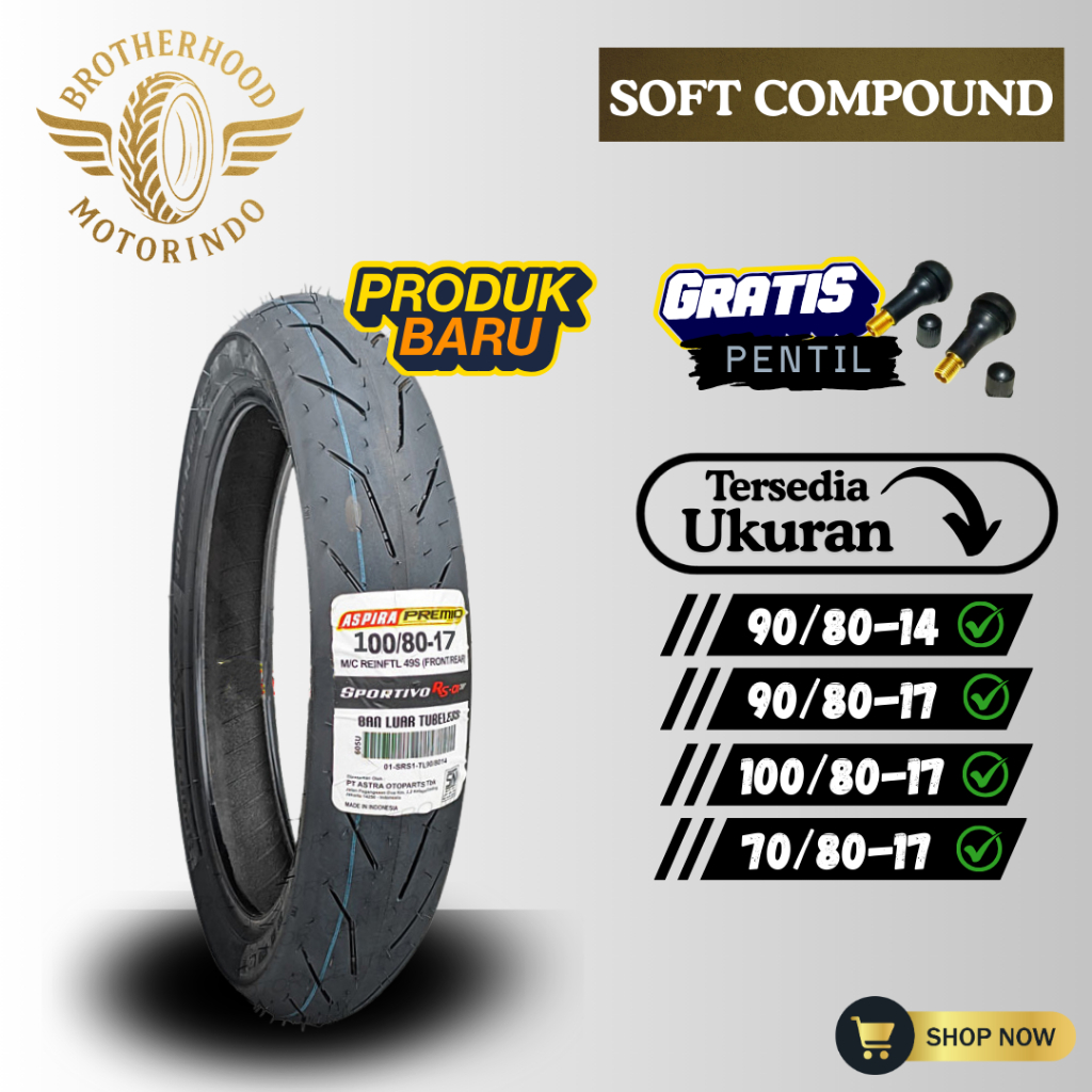 (PAKET SEPASANG) BAN ASPIRA PREMIO SPORTIVO RS01 ( 90/80-14 / 90/80-17 / 100/80-17  / BAN TUBBELES R