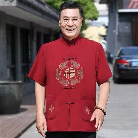 Terbaru Baju Cheongsam Pria Baju Tradisional Kemeja Formal Baju Imlek Pria Bordir Koin