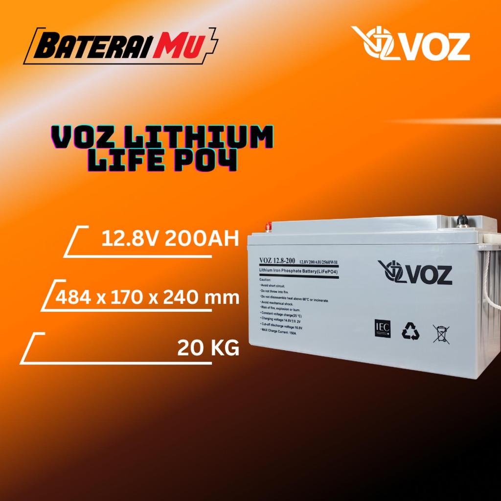BateraiMu Voz Baterai LifePO4 12.8V 200Ah | Baterai Lithium 12.8V 200Ah