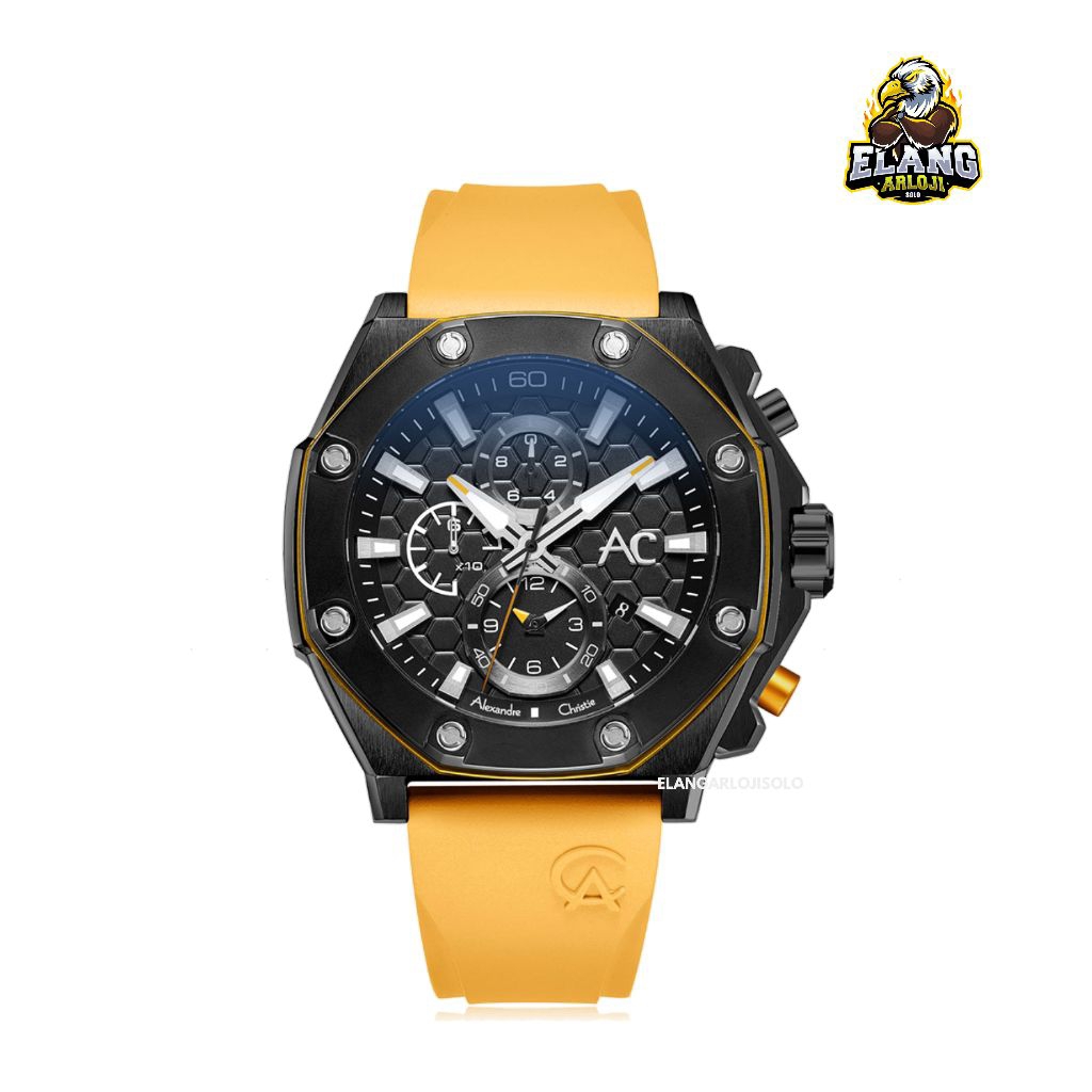 Jam Tangan Pria Alexandre Christie Automatic AC 9601  Yellow Black Original