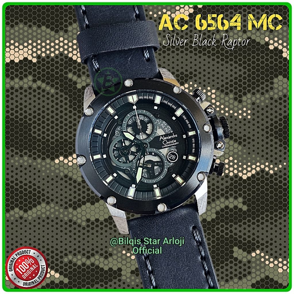 Alexandre Christie Pria Ac 6564 Mc Raptor Case Silver Tali Kulit Hitam Original