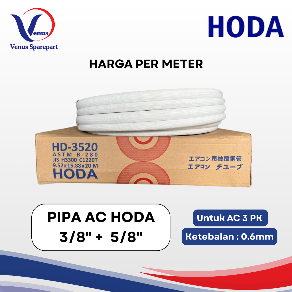 PIPA AC HODA 3/8 + 5/8 0.6 MM UNTUK AC 3 PK HARGA PER METER