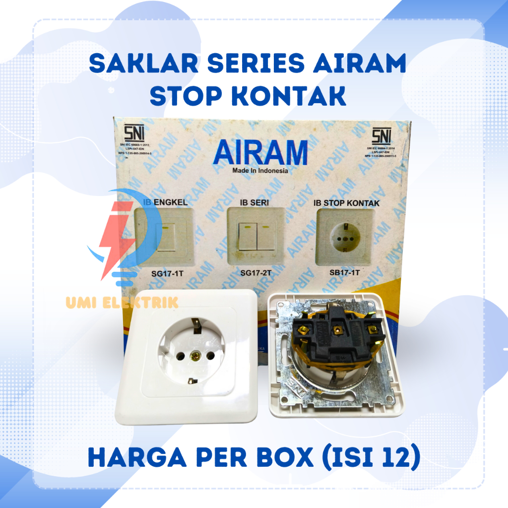 1 BOX (isi 12) Saklar Tanam AIRAM Stop Kontak