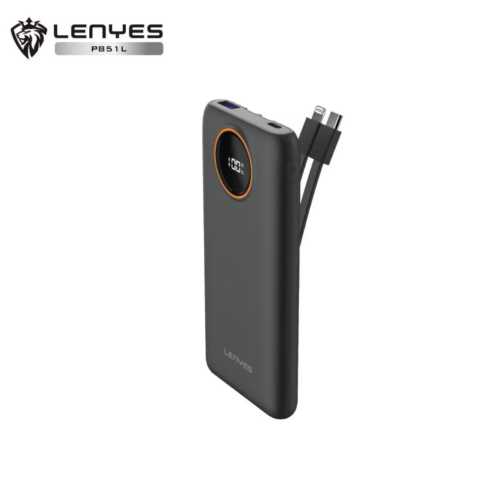[ Sertifikat CCC ] LENYES P851L Slim Powerbank 10000mAh Fast Charging 22.5W Built In Dual Kabel Type C + Lightning Output Power Bank Portable