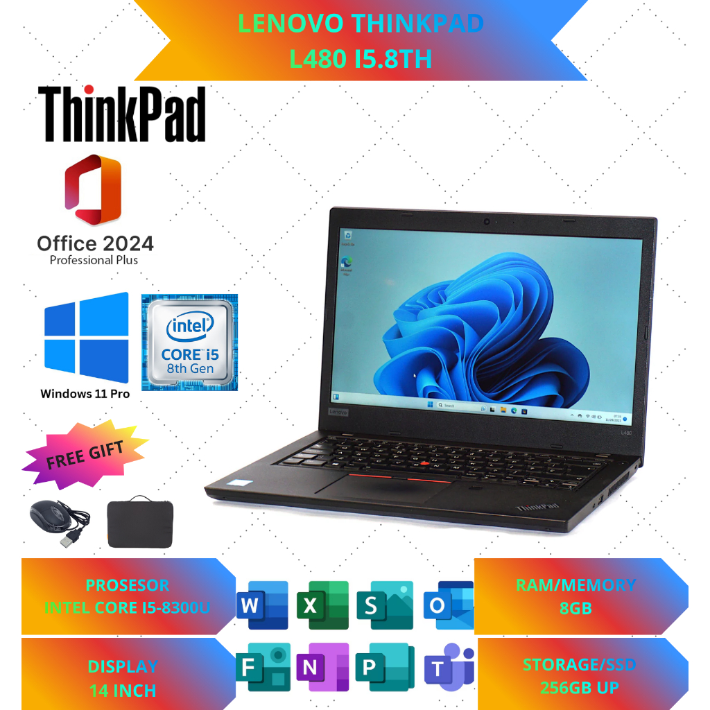 Touchscreen Lenovo thinkpad T470s i5 gen 7 ram 12gb/256ssd windows 11 pro fullset free tas mouse