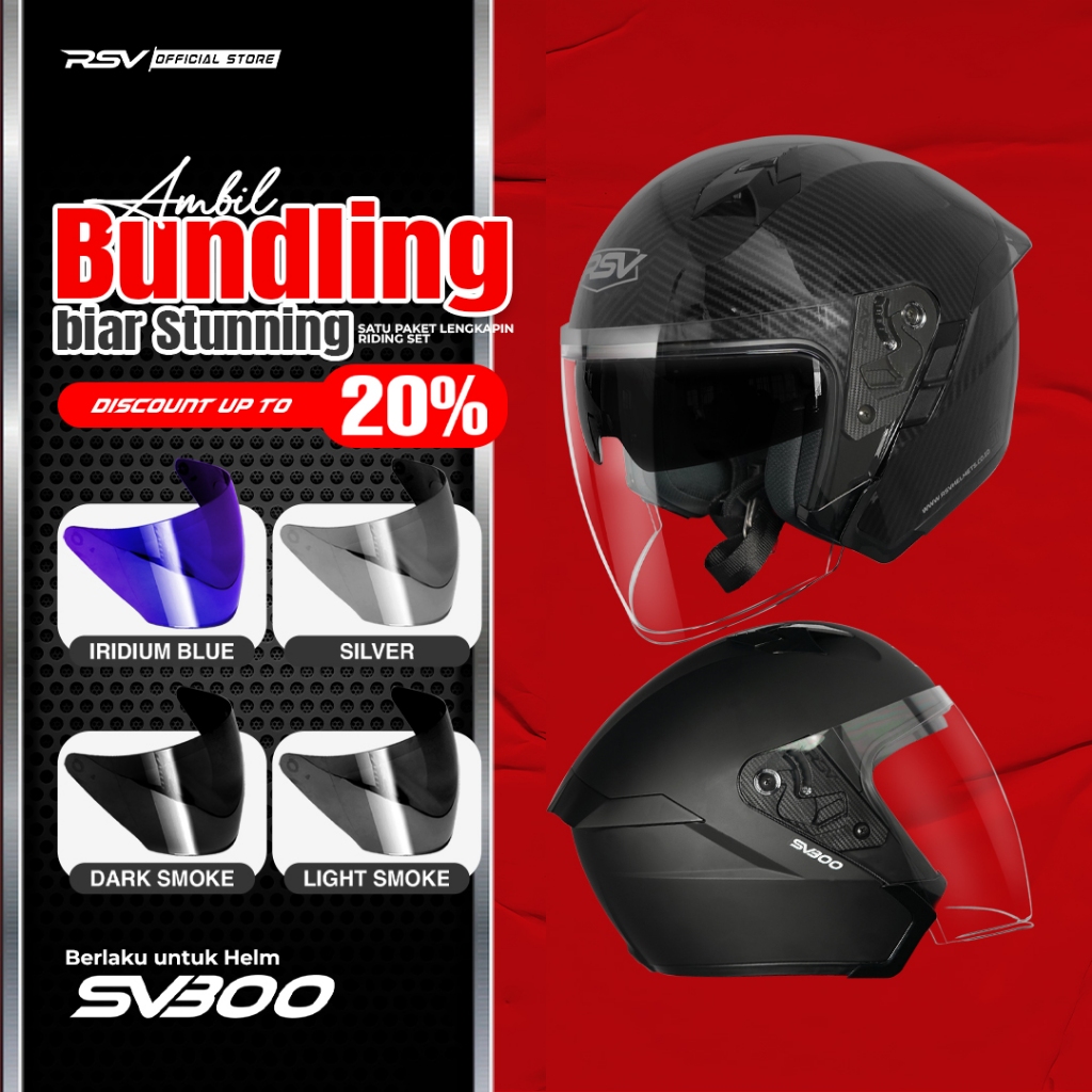(Bundle) Helm RSV SV300 Series + Extra Visor Warna (Smoke/Iridium) – Half Face Unisex RSV Helmets