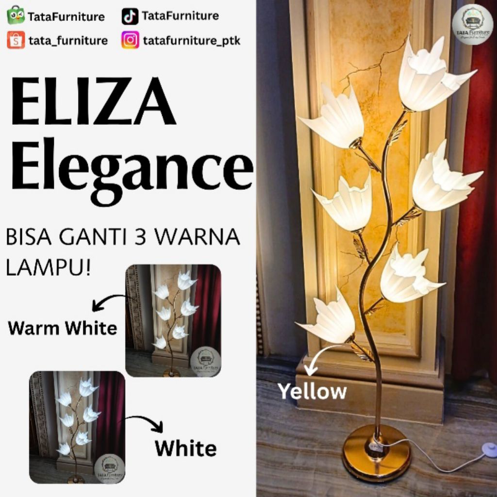Standing Lamp Hias Bunga Putih/warna warni Eliza & Crimson LED 3 Warna | Lampu Hias Lantai Model Tan
